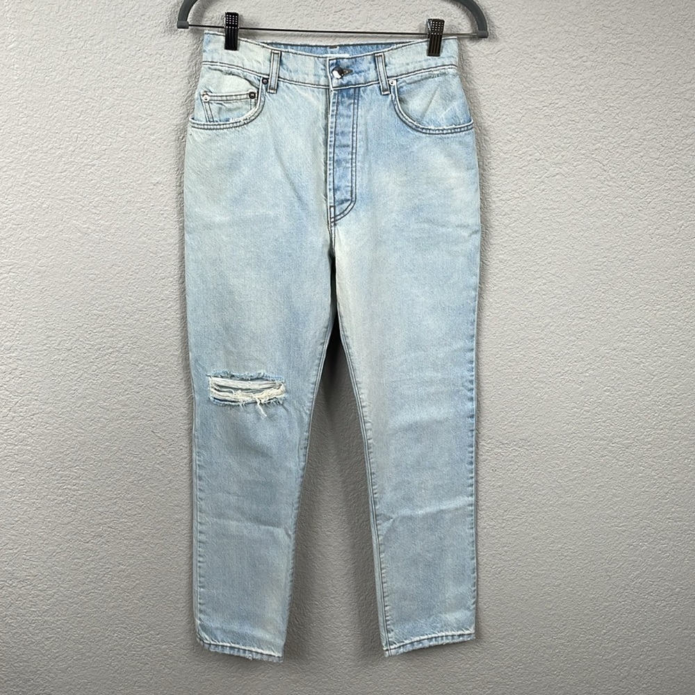 Sablyn High Rise Light Wash Jeans Distressed Knee Rip Button Fly Sz 26
